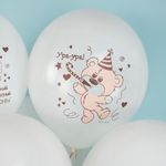 Шар (12''/30 см) С Днем Рождения! (медвежата), Белый (200), пастель, 2 ст, 25 шт.