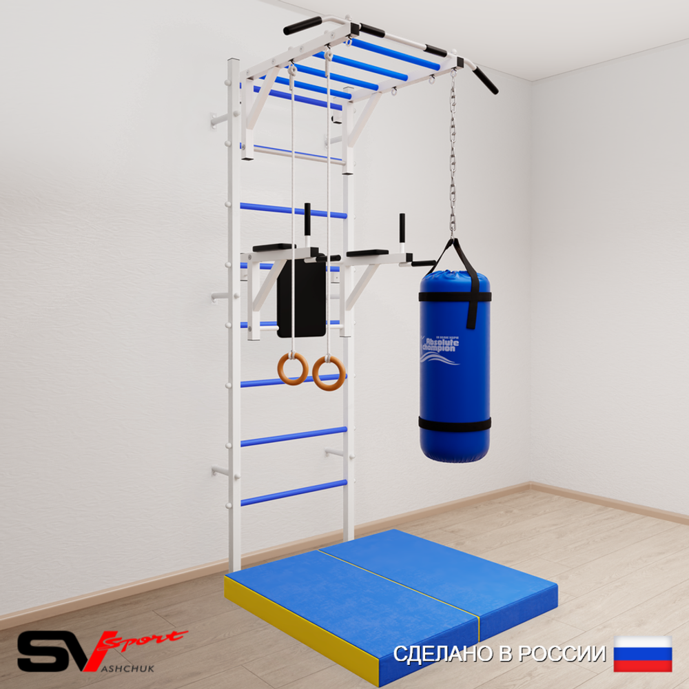 Шведская стенка Sv Sport усиленная 6417 (Турник рукоход/Брусья/Кольца/Цепь/Мешок 30кг/Мат 1м)