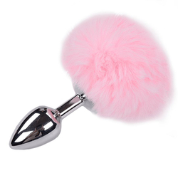 Анальная втулка Alive Metal Anal Fluffly Plug, розовый, S