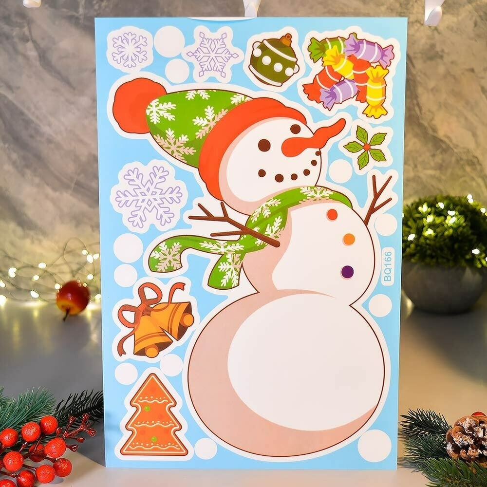 Наклейка новогодняя "Весёлый снеговик" 20*30см, BQ166