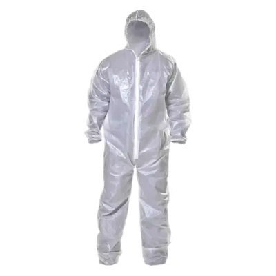 Комбинезон медицинский гигиенический плотность 40 ламинированный размер 52-54 с капюшоном, стойкой, рукав на резинке