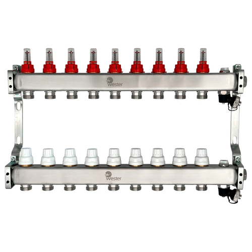 Коллектор Wester нерж. 1quot;-3/4 в сборе с расходомерами на 9 выходов, MUFS9134