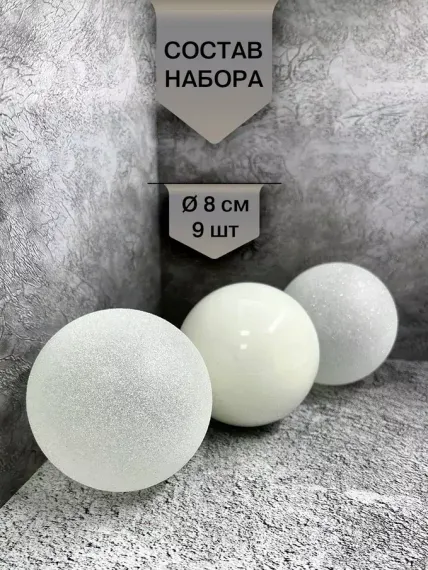 Набор стеклянных шаров Первый снег 80 мм., 9 шт., Christmas DeLuxe (13882)