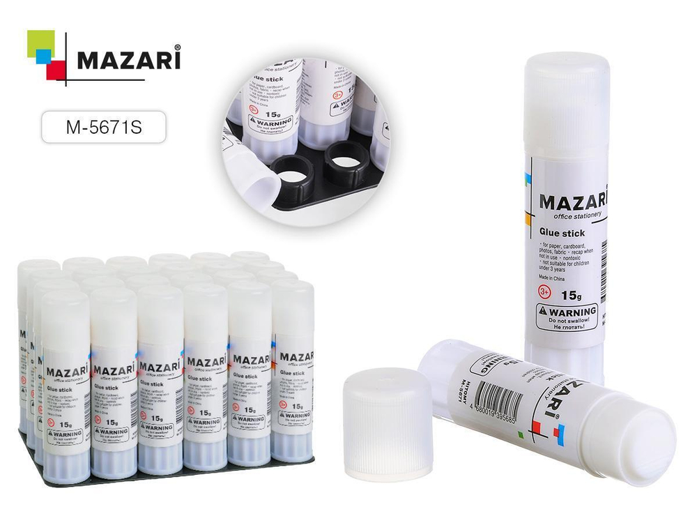 Клей-карандаш 15г. ПВА "Hitomy" для бумаги, картона, фотографий, ткани (Mazari)