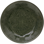 Ляган плоский 42см зеленый Риштанская Керамика