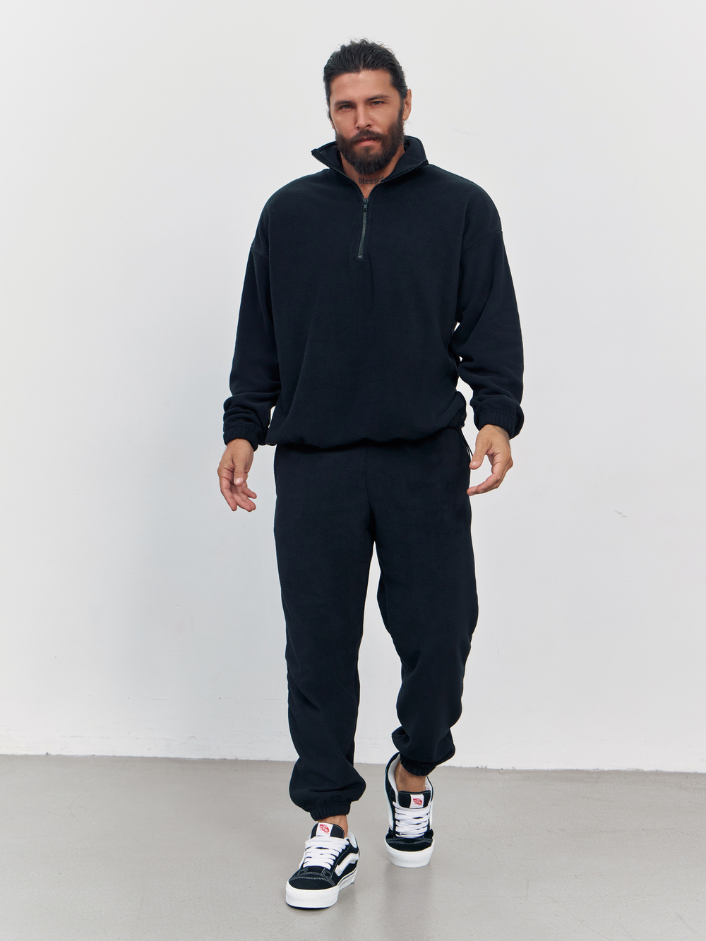 Свитшот "half zip" флисовый (черный)