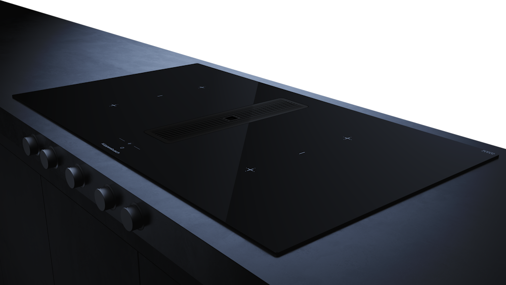 Индукционная варочная поверхность с вытяжкой Kuppersbusch с чёрными ручками KMI 9850.1 SR-S Black Chrome