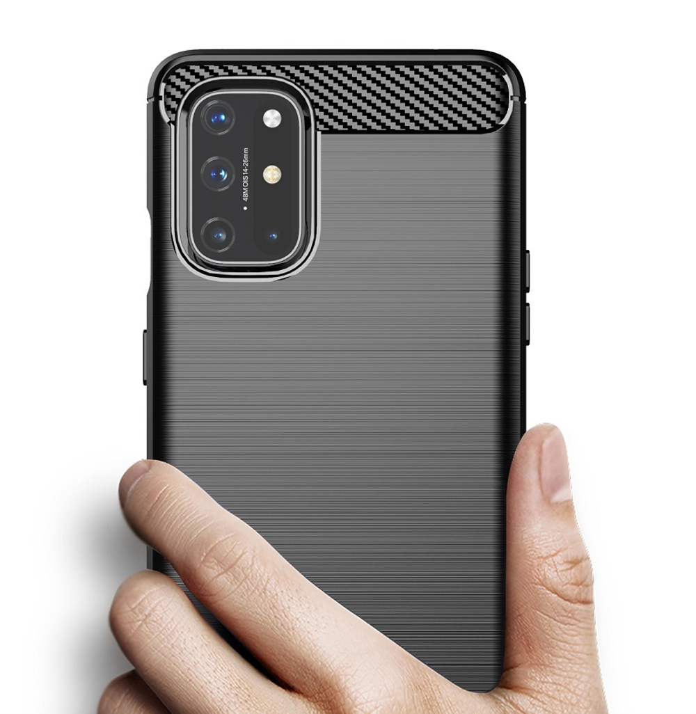 Чехол черного цвета для OnePlus 8T, серии Carbon (в стиле карбон) от Caseport