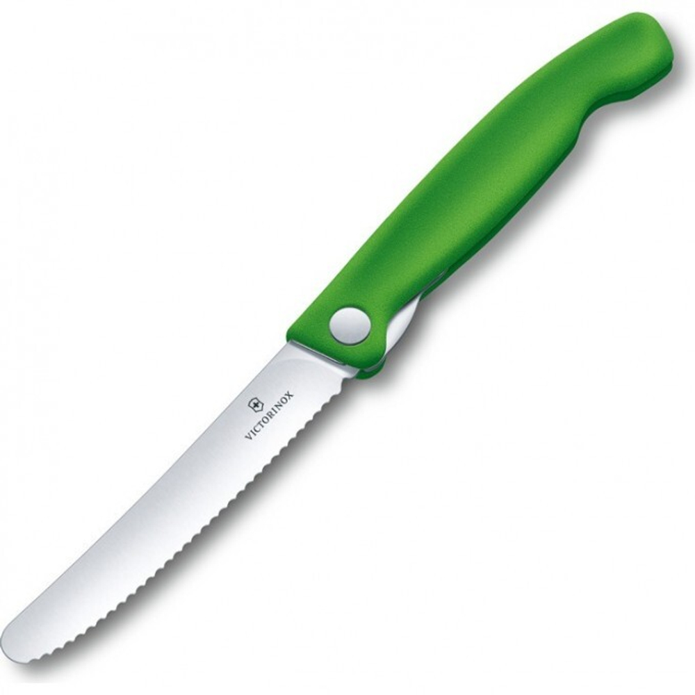 Нож для очистки овощей, лезвие 11 см, серрейторная заточка, зеленый, Victorinox