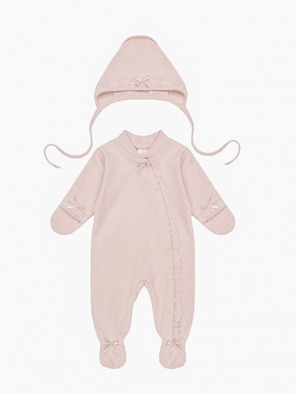 Комплект "Нежность": комбинезон и чепчик, Пудра