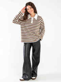 Свитшот-поло вязанный в полоску (Коричневый)