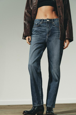 ZARA ДЖИНСЫ TRF MOM FIT С ВЫСОКОЙ ПОСАДКОЙ, МОРСКОЙ СИНИЙ