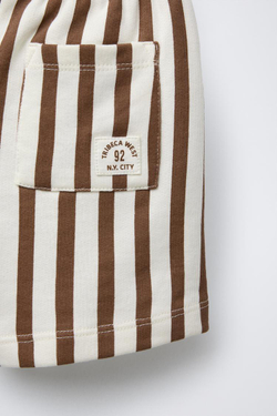 ZARA ШОРТЫ ИЗ МЯГКОГО ДЖЕРСИ В ПОЛОСКУ, СВЕТЛО-КОРИЧНЕВЫЙ