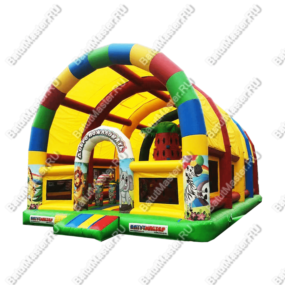 Надувной батут "Страна Сафария" с крышей и пневмопушками
