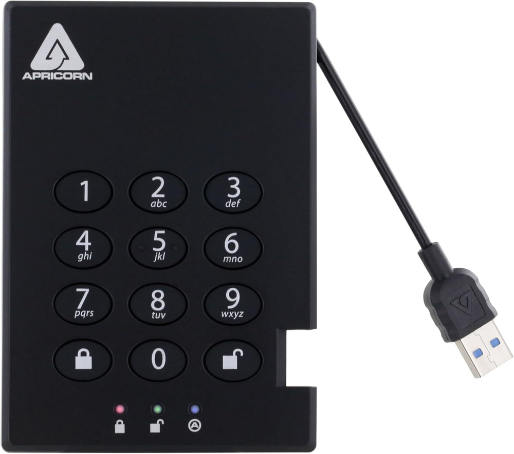 Apricorn Aegis Padlock 500GB — Аппаратно-шифруемый внешний жесткий диск Военное шифрование AES 256-bit XTS и защита от физического взлома