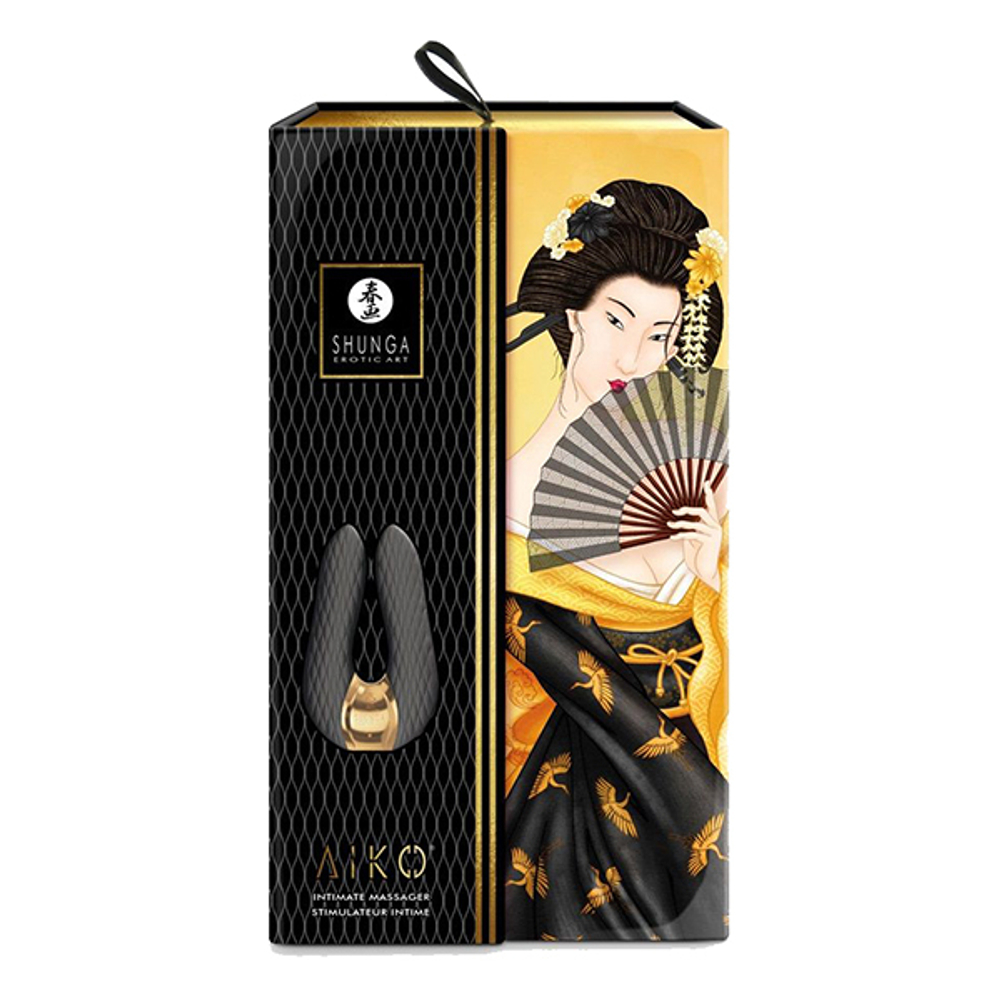Черный двойной вибростимулятор 10,8см с двумя моторами Shunga AIKO SH-AIKO-204