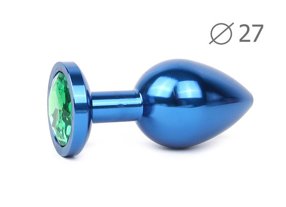 Коническая синяя анальная втулка с зеленым кристаллом - 7 см. (Цвет: зеленый)