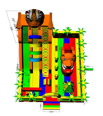 Коммерческий надувной батут «Сафари-Тигр» 10*9*8м, с двумя горками