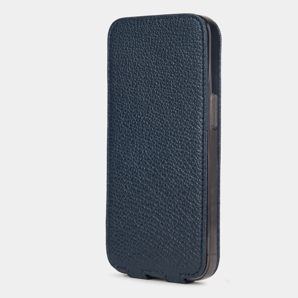 Чехол для iPhone 14 Pro Max из кожи козы, синего цвета