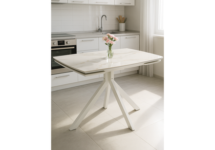 Керамический стол Woodville Катчел 120(180)x80 белая шагрень, белый, ножки белые