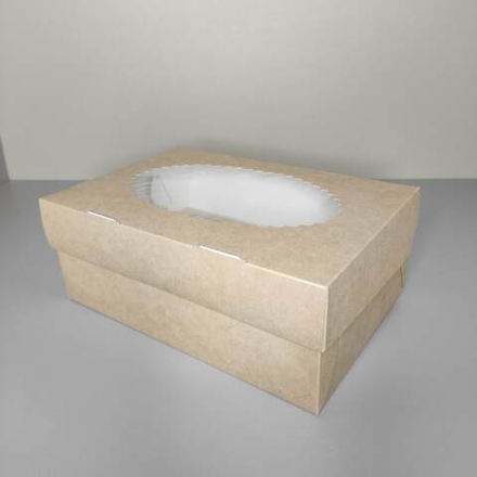 Коробка для капкейков с окном на 6 капкейков белая / крафт 25х17х10 см