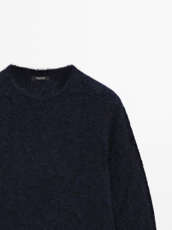 Massimo Dutti Трикотажный свитер из смесовой альпаки, темно-синий
