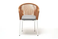 "Лион" стул плетеный из роупа, каркас из стали светло-серый (RAL7035) муар, роуп оранжевый меланж круглый, ткань светло-серая