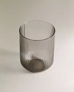 ZARA HOME СТАКАН ИЗ ТЕРМОСТОЙКОГО СТЕКЛА С РЕЛЬЕФНЫМ УЗОРОМ В ПОЛОСКУ, СЕРЫЙ