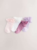 Носки хлопковые с рюшами для девочки Next AT4-449, 4 шт., Розовый, Белый, Сиреневый