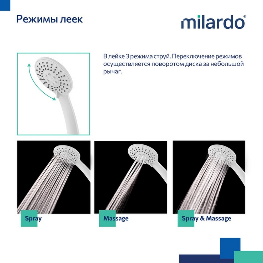 Смеситель для ванны и раковины 35к Milardo RORWT00M10 "Rora" с душ. аксессуарами, БЕЛЫЙ матовый