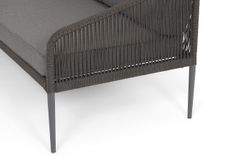 "Канны" диван прямой модульный из роупа, каркас алюминий темно-серый (RAL70240) муар, роуп темно-серый круглый, ткань темно-серая 027, выс.посадки 45