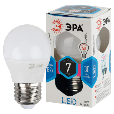 Лампочка светодиодная ЭРА STD LED P45-7W-840-E27 E27 / Е27 7Вт шар нейтральный белый свет