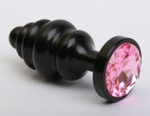 Анальная пробка фигурная 3,5 Х 8,2 СМ Металл черная с розовым стразом (Цвет: черный с розовым)