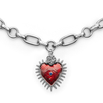 Латунная цепочка с большим Красным сердцем и Розой, silver