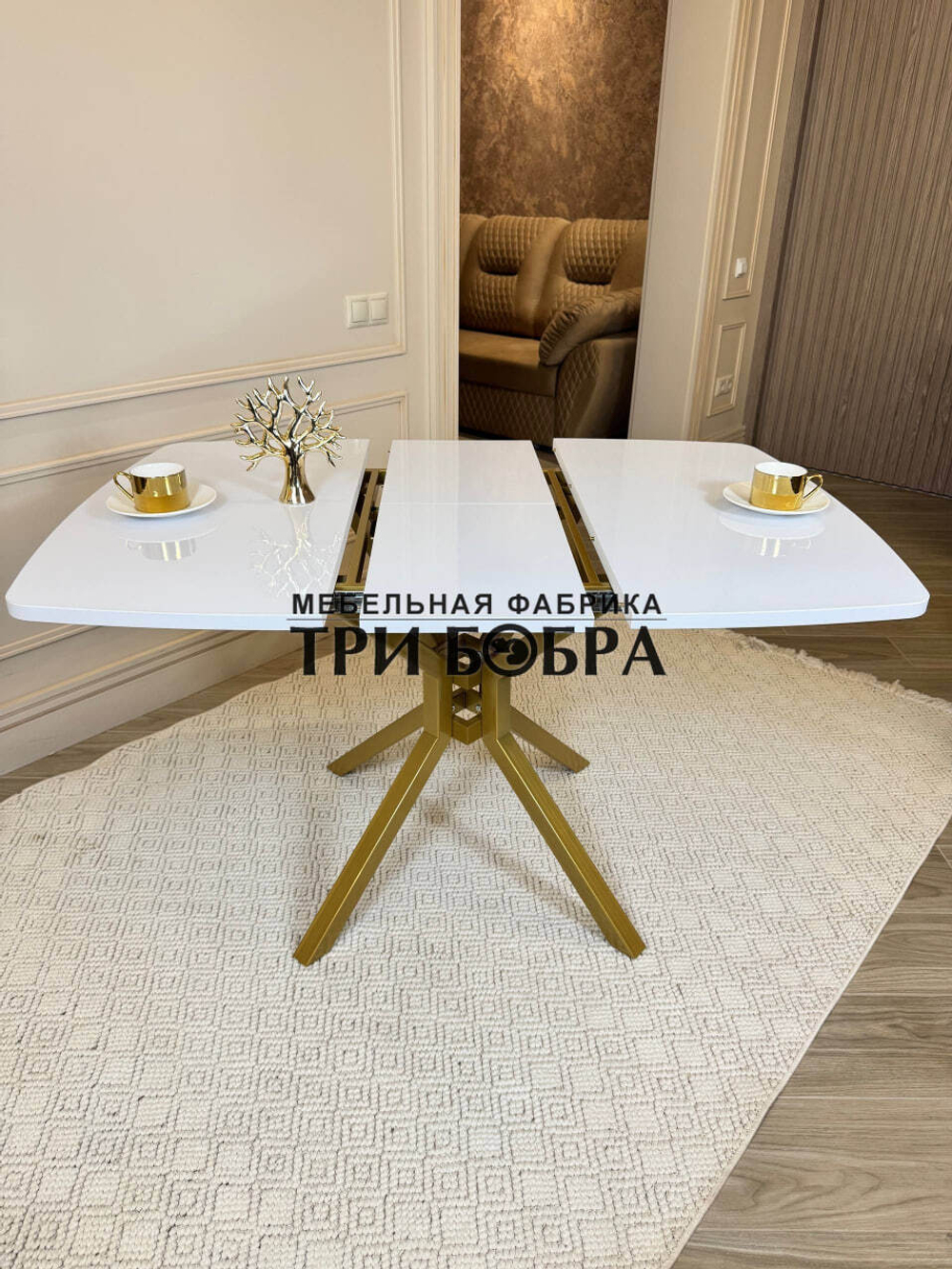 Кухонный раздвижной стол "Румба", белый глянец