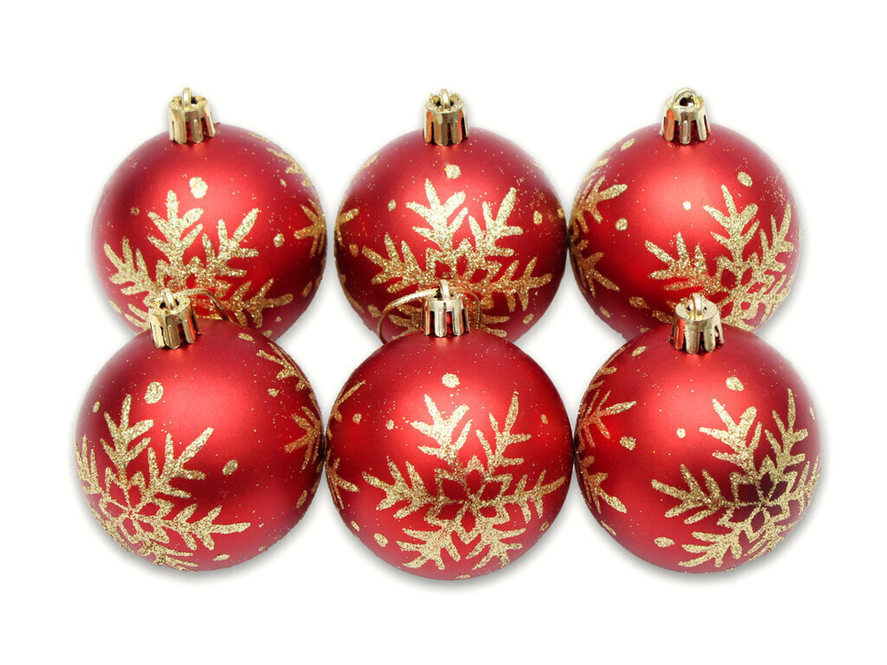 Набор елочных шаров 6 см, 6 шт. "Снежинка" красные
