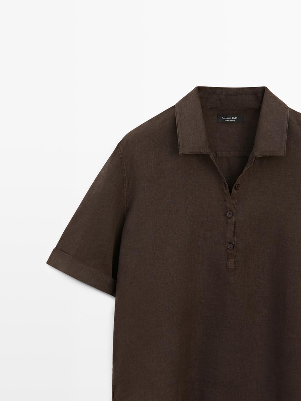 Massimo Dutti Блуза изо льна с воротником поло, коричневый