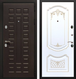 Входная металлическая дверь RеX (РЕКС) Премиум 3К Венге (Гладиатор) / ФЛ-316 Белая патина золото
