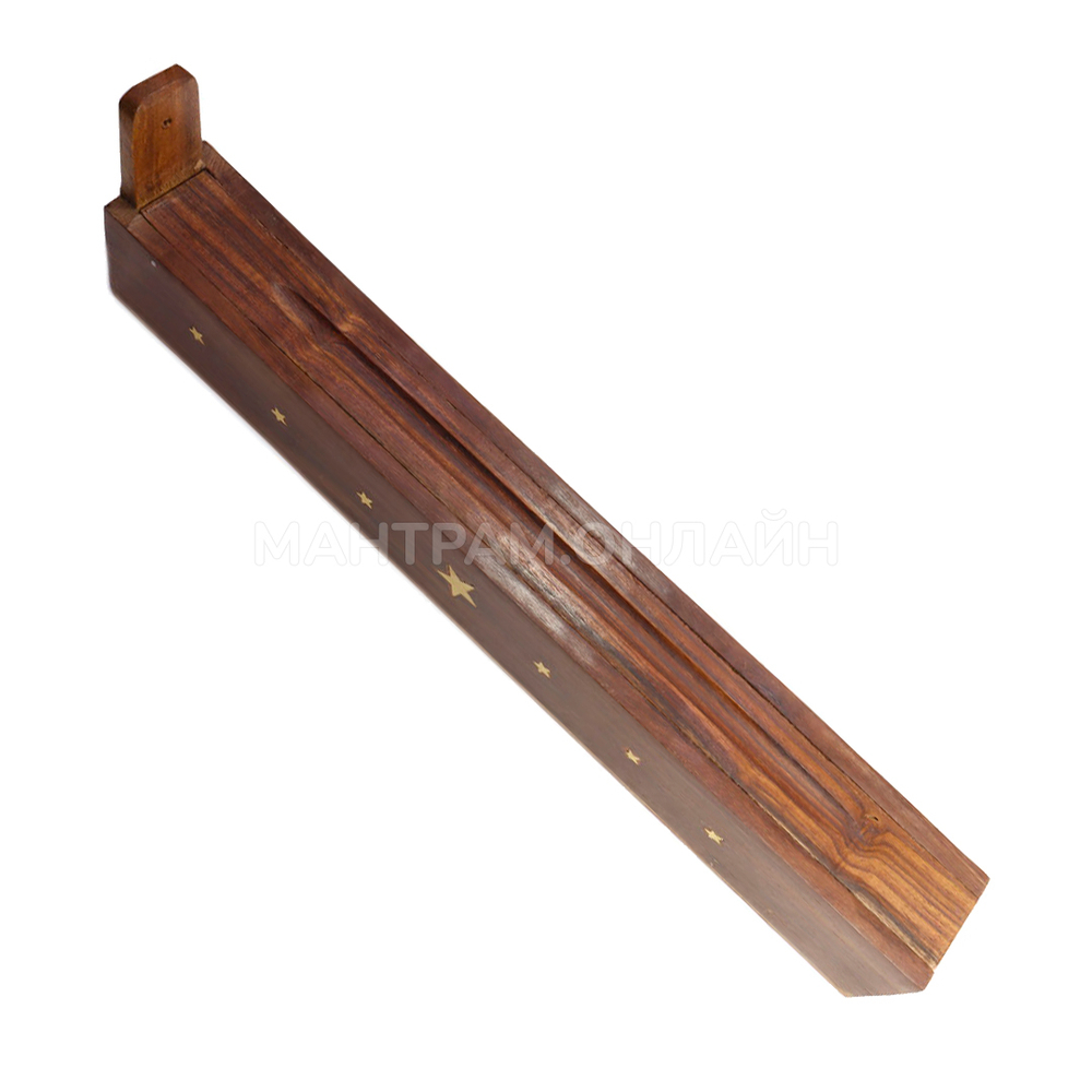 Подставка под благовония Пенал из дерева Шишам с резьбой 14 звезд 30 см