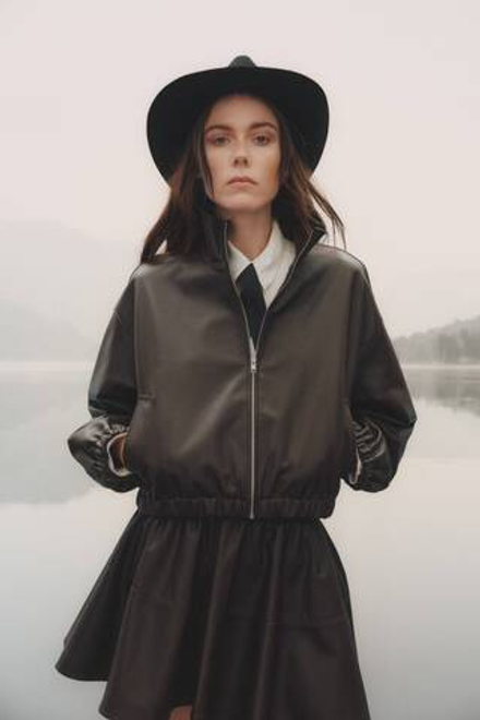 H&M Кожаная куртка оверсайз, темно-коричневый