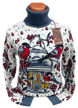 Pulltonic женский из шерсти и кашемира "Снегири. Рябина и Фонарь" Размеры (42-50). LADY