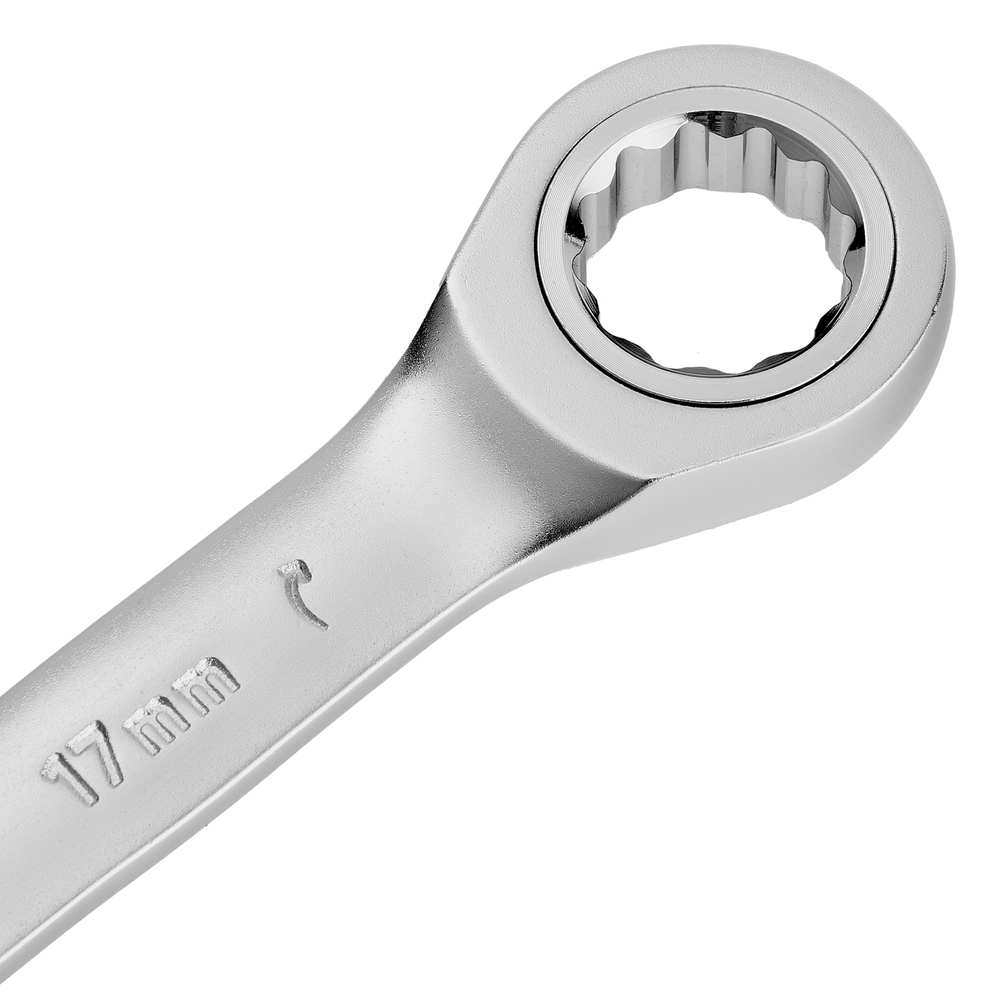 Ключ комбинированный трещоточный, 17 мм, CrV, матовый хром Denzel
