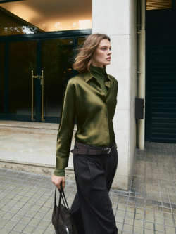 Massimo Dutti Атласная рубашка с рукавами «летучая мышь», зеленый