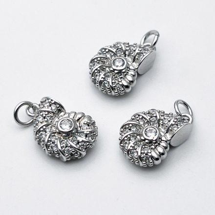 Подвеска Ракушка, цвет серебро (родий), фианиты, размер 15*11 мм, цена за 1 шт