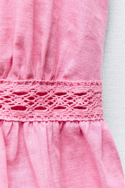 ZARA ТОП ИЗ СМЕСОВОГО ЛЬНА С КРУЖЕВОМ, МЯГКИЙ РОЗОВЫЙ