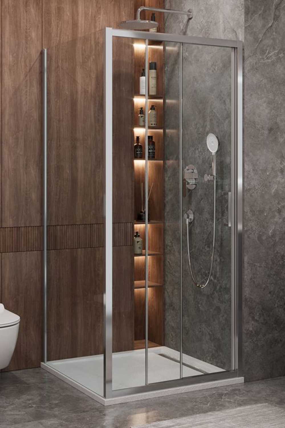 Душевой уголок Cezares MOLVENO-AHF-31-90/80-C-CR-IV, 90х80х195, профиль хром, стекло прозрачное