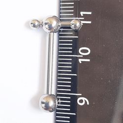 Штанга 16 мм для пирсинга языка "Со штангой", толщина 1,6 мм, диаметр шариков 5 мм. Медицинская сталь. 1 шт
