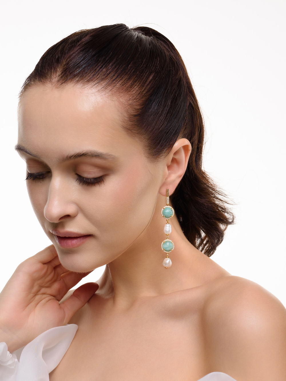 Серьги "Royal pearl amazonite" Gold