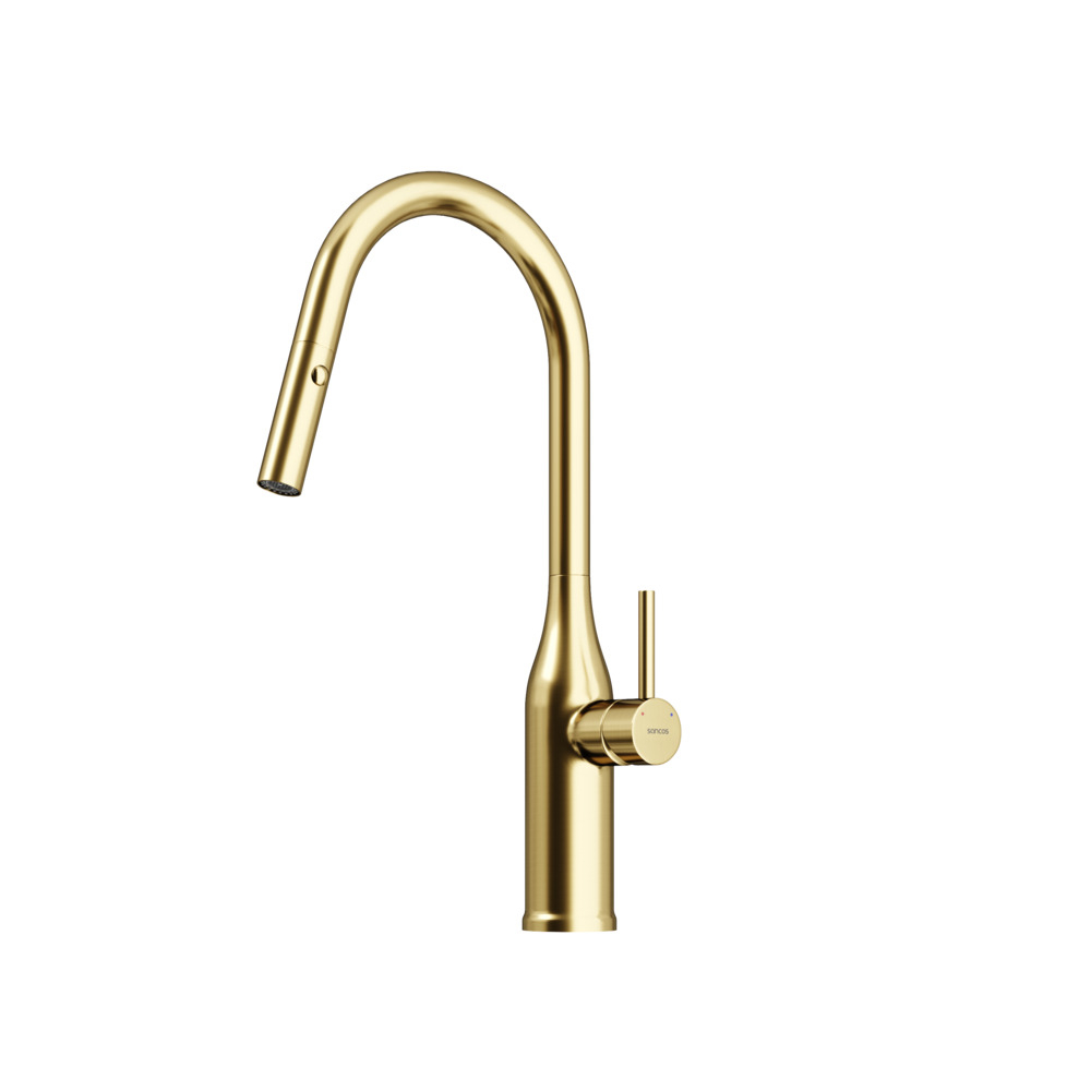 Смеситель для кухни Sancos Grand с вытяжным изливом, цвет брашированное золото, PVD покрытие, арт. SC4002BG