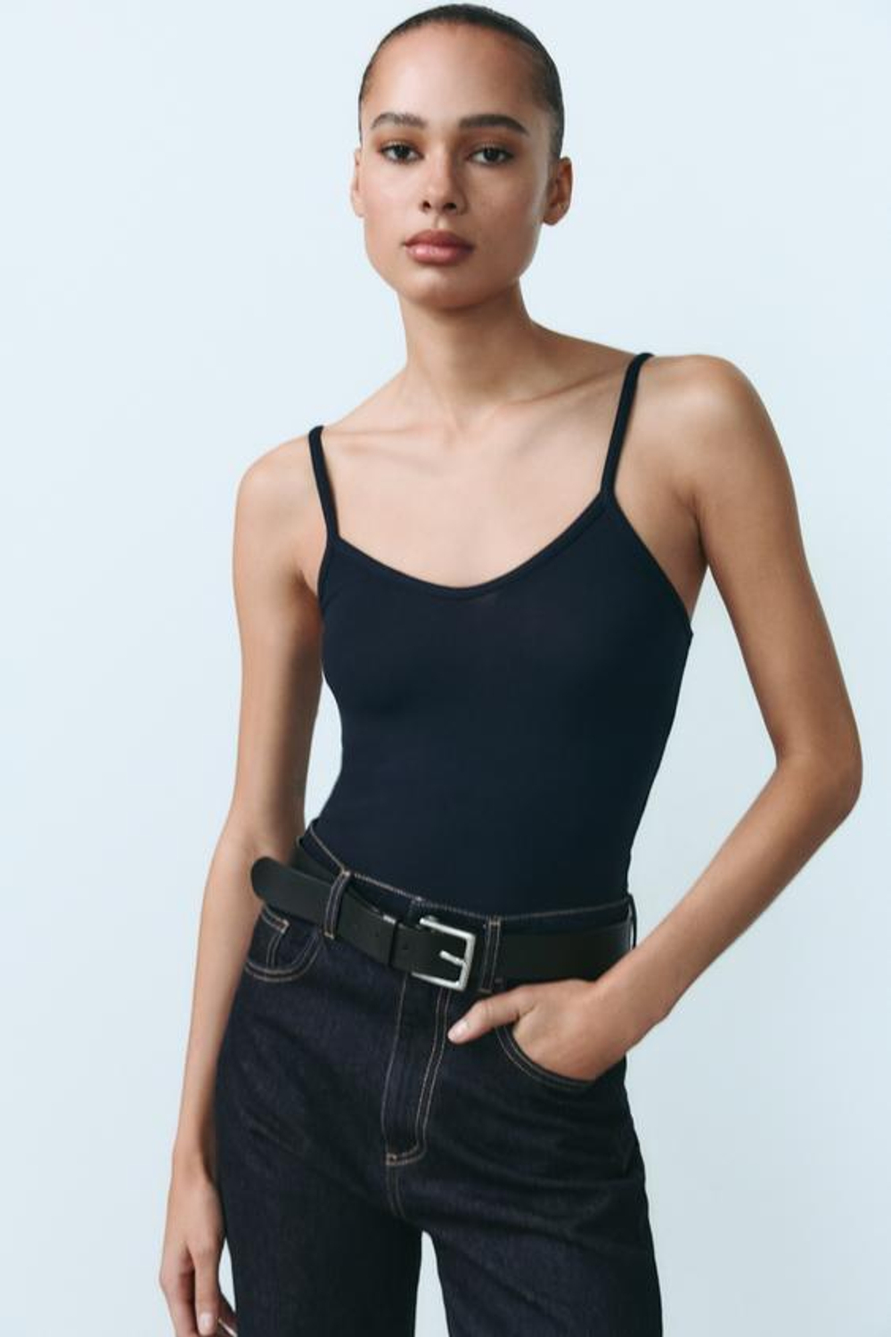 ZARA ТОП НА БРЕТЕЛЯХ, СИНИЙ